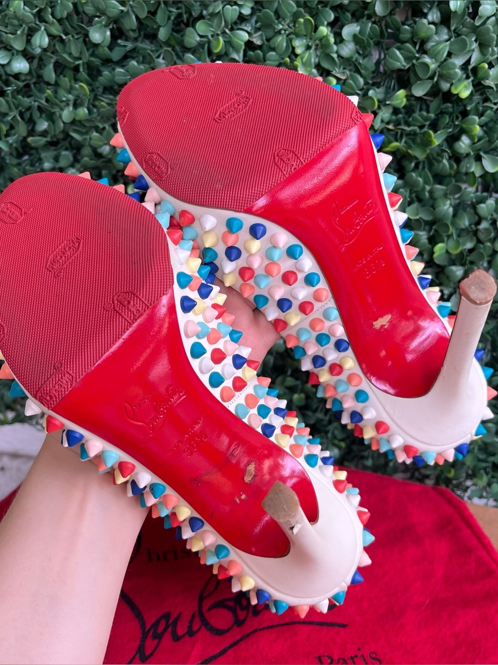 CHRISTIAN LOUBOUTIN Colorful Flo Spikes 120 Gomme Peep Toe Heels Stilettos 36.5 - Picture 9 of 12